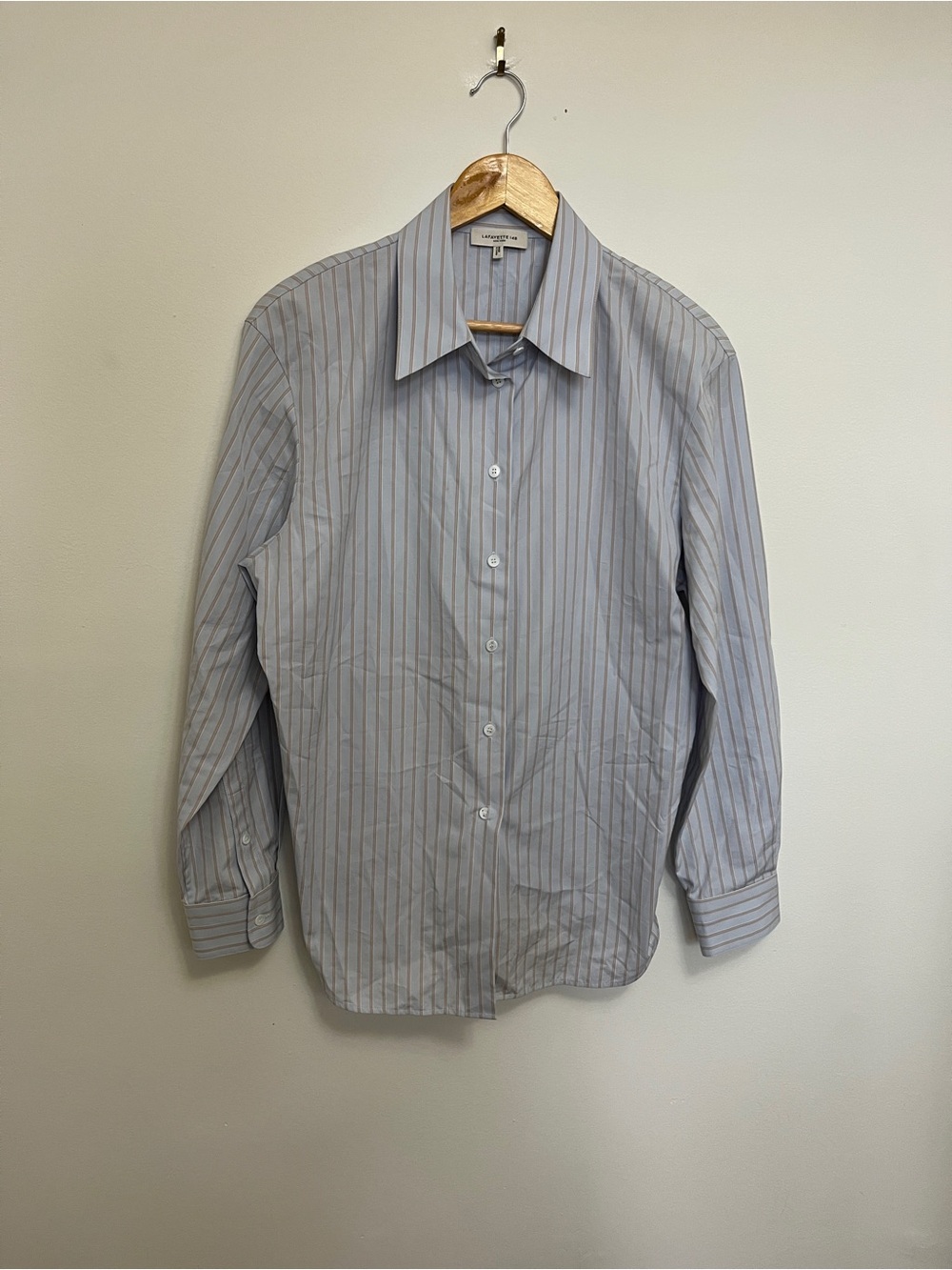 Lafayette 148 New York Blue Striped Button Down Size 10